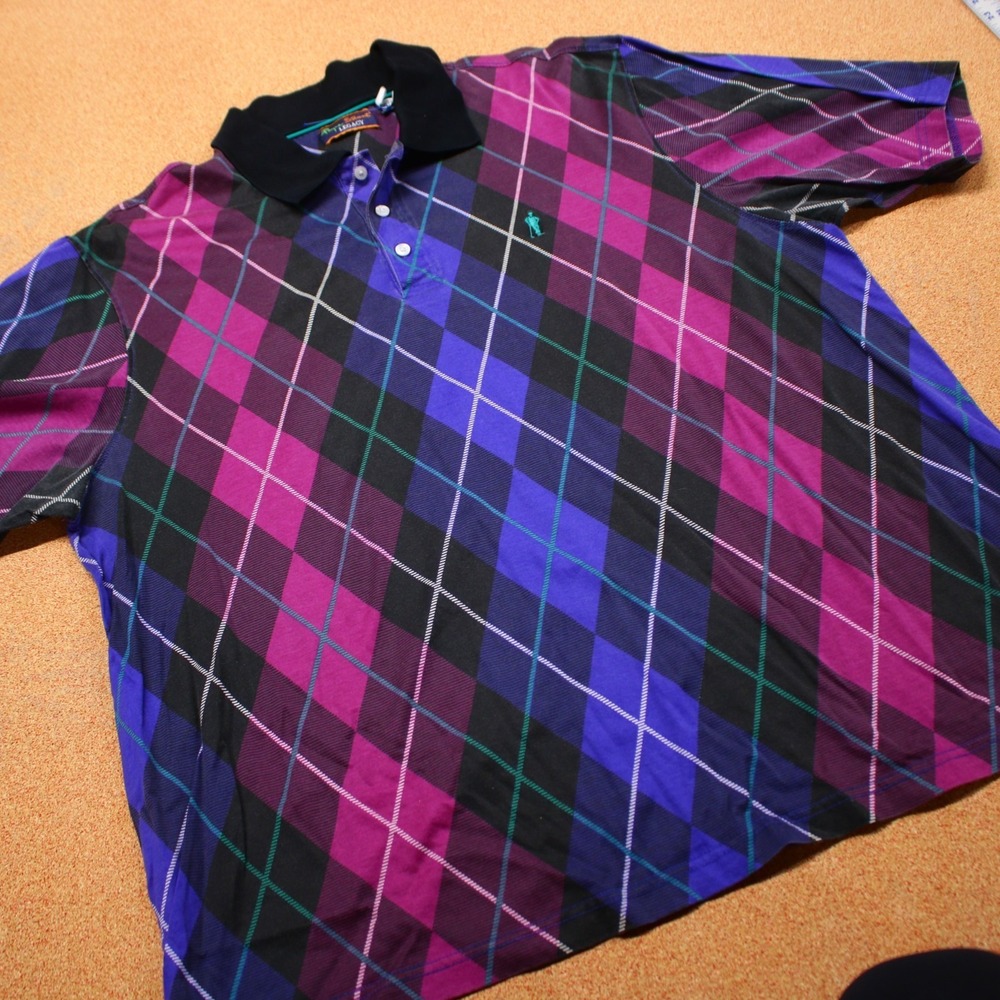 Payne Stewart Golf Polo Shirt Mens XXL Argyle Print Short Sleeve Casual Preppy